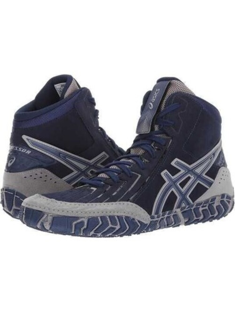 NEW ASICS Aggressor 3 Wrestling Shoes Navy Blue Grey Suede Mens 14 49 Boxing NWT